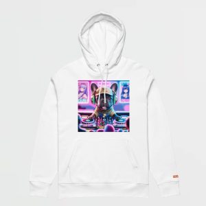 DJ Porco Printed Premium white Hoodie front view hoodie up