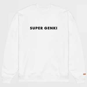 Super Genki Embroidered Premium white Oversized Sweatshirt [Neat Style] front view