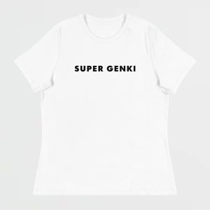 Super Genki Printed Ladies Relaxed white T-Shirt [Neat Style] front view
