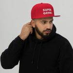 Super Genki Snapback red Cap [Neat Stack Style] front view male model