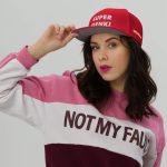 Super Genki Snapback red Cap [Neat Stack Style] front view female model