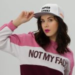 Super Genki Snapback white Cap [Neat Stack Style] front view female model