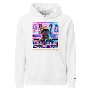 DJ Porco "SPINNING MY OWN STORY" White Premium Hoodie front view