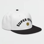 Super Genki Smiley Embroidered Black White Snapback Hat right side view