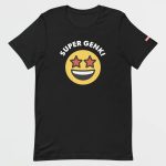Super Genki Smiley Printed Black T-Shirt front view