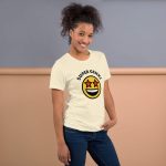 Super Genki Smiley Printed Natural T-Shirt right side view female model