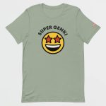 Super Genki Smiley Printed Sage T-Shirt front view