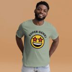 Super Genki Smiley Printed Sage T-Shirt front view male model