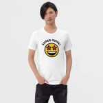 Super Genki Smiley Printed White T-Shirt front view female model
