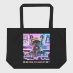 DJ Porco SPINNING MY OWN STORY Large Organic Tote Bag black front view