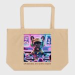 DJ Porco SPINNING MY OWN STORY Large Organic Tote Bag oyster front view