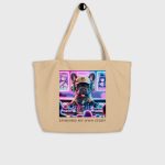 DJ Porco SPINNING MY OWN STORY Large Organic Tote Bag oyster front view