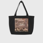 Matsuhiro the Frenchie I AM A MISFIT BY CHOICE Large Organic Tote Bag black back view