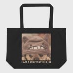 Matsuhiro the Frenchie I AM A MISFIT BY CHOICE Large Organic Tote Bag black front view