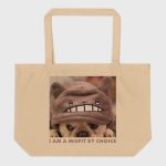 Matsuhiro the Frenchie I AM A MISFIT BY CHOICE Large Organic Tote Bag oyster back view