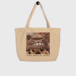 Matsuhiro the Frenchie I AM A MISFIT BY CHOICE Large Organic Tote Bag oyster front view