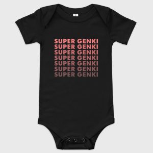Super Genki Baby Short Sleeve One Piece [Faded Style] – black bodysuit