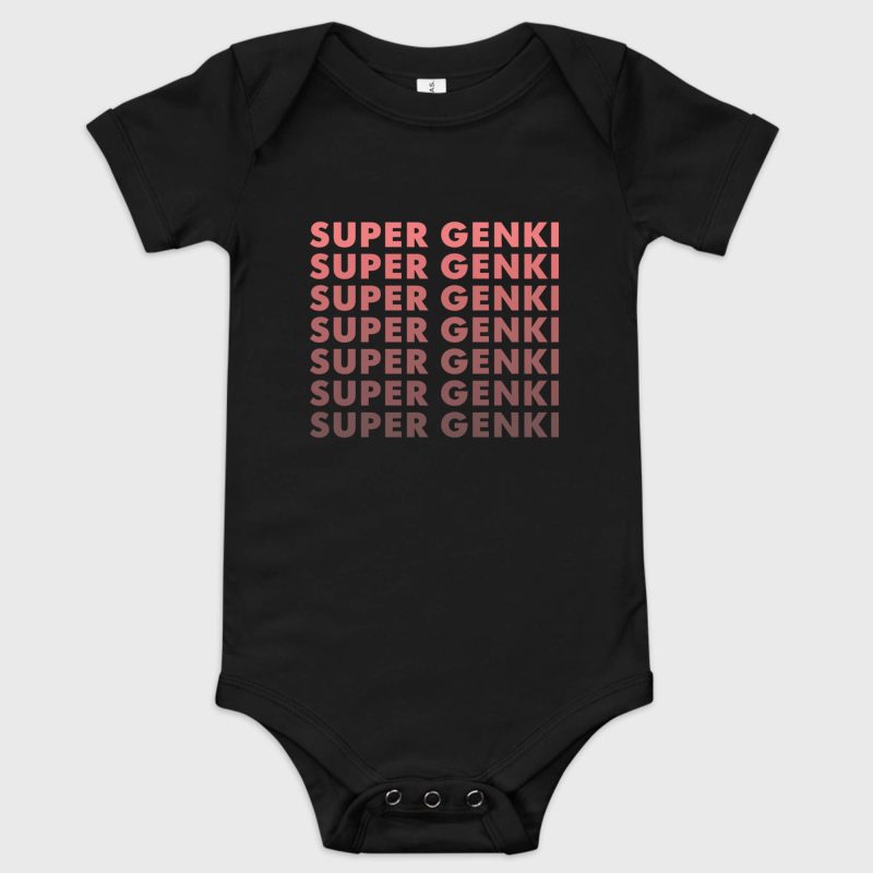 Super Genki Baby Short Sleeve One Piece [Faded Style] – black bodysuit