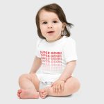 Super Genki Baby Short Sleeve One Piece [Faded Style] - baby wearing white bodysuit in left view