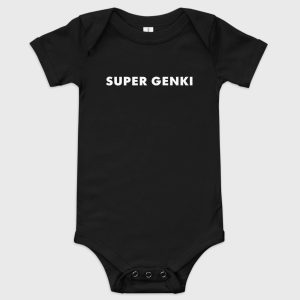 Super Genki Baby Short Sleeve One Piece – black baby bodysuit