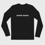 Super Genki Men’s Fitted Long Sleeve Crew Neck Shirt Black Neat Style front view