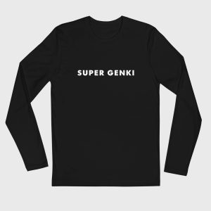 Super Genki Men’s Fitted Long Sleeve Crew Neck Shirt Black Neat Style front view