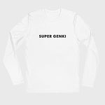 Super Genki Men’s Fitted Long Sleeve Crew Neck Shirt White Neat Style front view