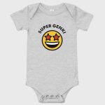 Super Genki Smiley Baby Short Sleeve One Piece - athletic heather bodysuit