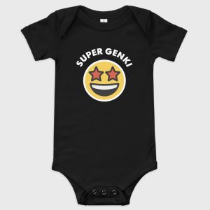 Super Genki Smiley Baby Short Sleeve One Piece - athletic heather bodysuit