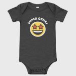 Super Genki Smiley Baby Short Sleeve One Piece - dark grey heather bodysuit