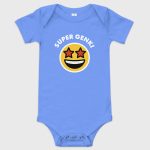 Super Genki Smiley Baby Short Sleeve One Piece - heather columbia blue bodysuit