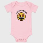 Super Genki Smiley Baby Short Sleeve One Piece - pink bodysuit