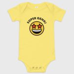 Super Genki Smiley Baby Short Sleeve One Piece - yellow bodysuit