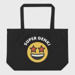 Super Genki Smiley Large Organic Tote Bag black front