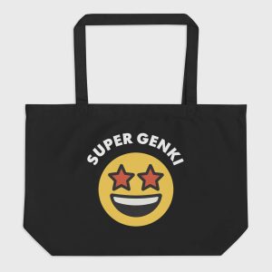 Super Genki Smiley Large Organic Tote Bag black front