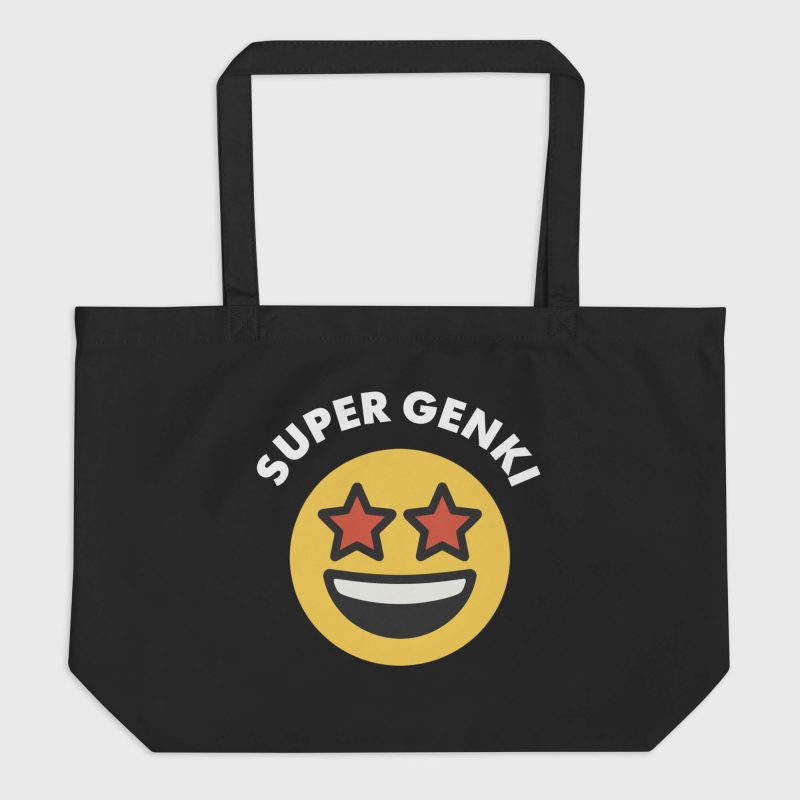 Super Genki Smiley Large Organic Tote Bag black front