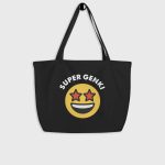 Super Genki Smiley Large Organic Tote Bag black front