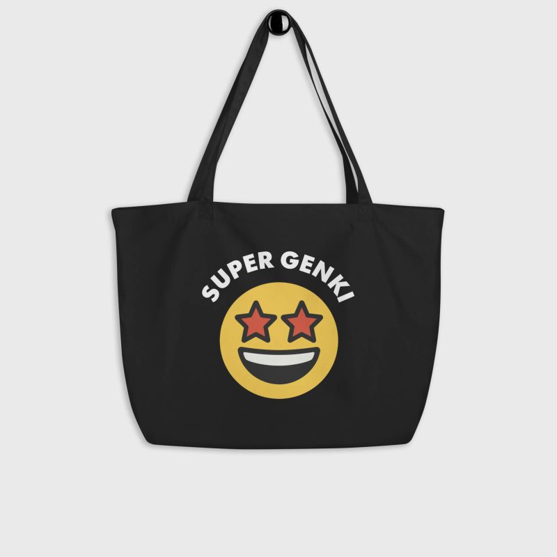 Super Genki Smiley Large Organic Tote Bag black front