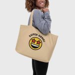 Super Genki Smiley Large Organic Tote Bag oyster back