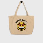 Super Genki Smiley Large Organic Tote Bag oyster front