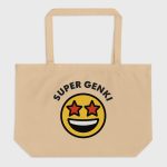 Super Genki Smiley Large Organic Tote Bag oyster front